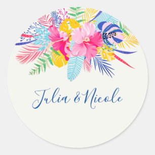 Marineblauw Roze Wilde Regenwoud Groene Huwelijk Ronde Sticker