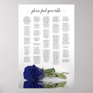 Marineblauw Rozen Alfabetisch Trouwstoelenplan Poster