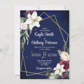 Marineblauw rozen witte lly bruiloft kaart (Voorkant)