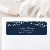 Marineblauw rustiek String Licht Retouradres Label (Insitu)
