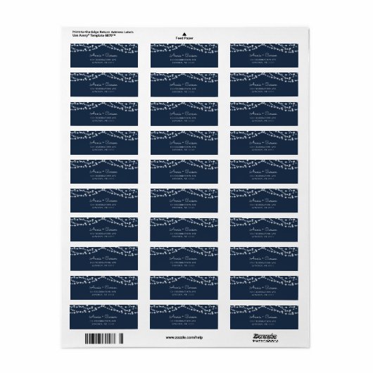 Marineblauw rustiek String Licht Retouradres Label (Full Sheet)