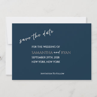 Marineblauw Save the Date met Metallic Zilver