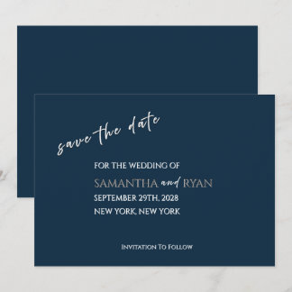 Marineblauw Save the Date met Metallic Zilver