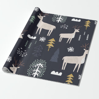 Marineblauw Scandinavisch Rendier Winterpatroon Cadeaupapier