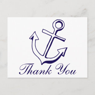Marineblauw Scheepsanker Bedankt Bruiloft Feest Briefkaart