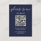 Marineblauw Script Bruiloft RSVP QR Code Informatiekaartje (Voorkant)