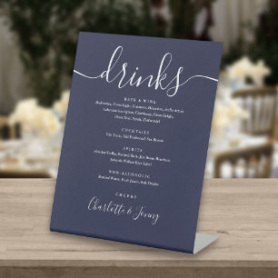 Marineblauw Signature Script Trouw Dranken Menu Reclamebord Met Voetstuk