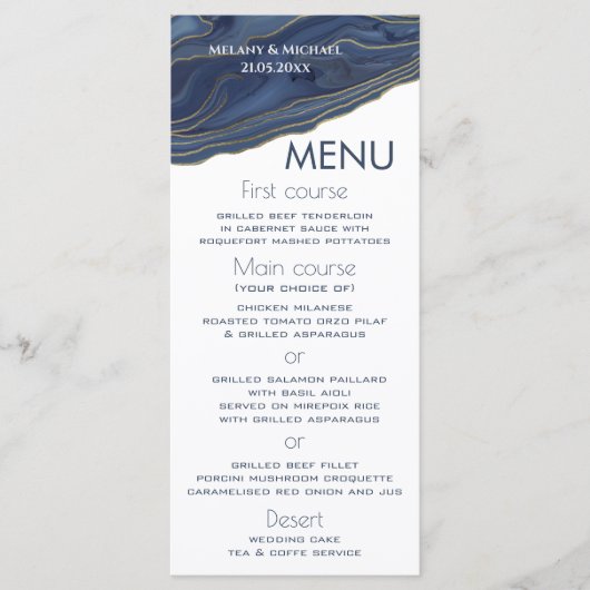 marineblauw simpele kerkbok romantisch elegant menu (Voorkant)