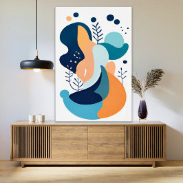 Marineblauw Sinaasappel Abstract Boho Illustratie  Poster