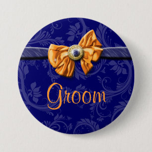 Marineblauw sinaasappel bruidsfeest bruiloft ronde button 7,6 cm