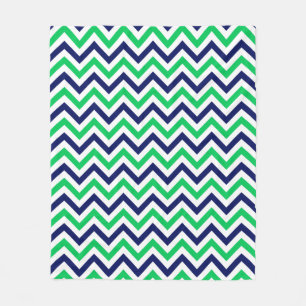 Marineblauw, Smaragd, Wit Groot Chevron ZigZag Pat Fleece Deken