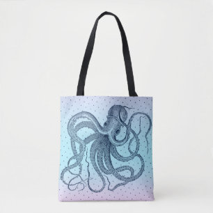Marineblauw Steampunk Octopi Illustratie Draagtas