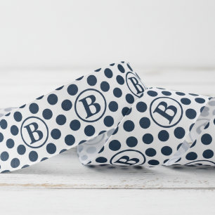 Marineblauw Stippenpatroon Monogram Grosgrain Lint