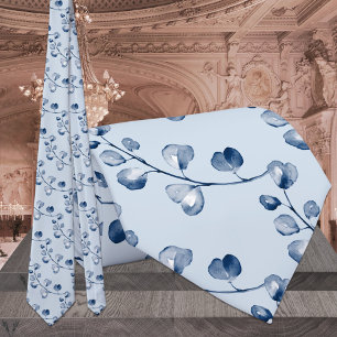 Marineblauw & Stofblauw Eucalyptus Elegante Trouwd Stropdas