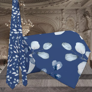 Marineblauw & Stofblauw Eucalyptus Groene Huwelijk Stropdas