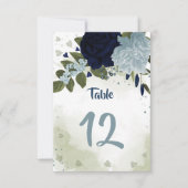 marineblauw & stoffig blauwe bloemen groen tafelnu kaart (Voorkant)