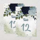 marineblauw & stoffig blauwe bloemen groen tafelnu kaart (Voorkant / Achterkant)