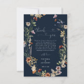 Marineblauw Tiny Wildflower Bruiloft Dank u Kaarte Bedankkaart (Voorkant)