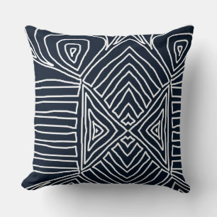 marineblauw Tribal Maze Mud Cloth Pattern Kussen