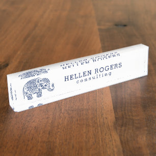 Marineblauw Tribal Paisley Elephant Naambordje