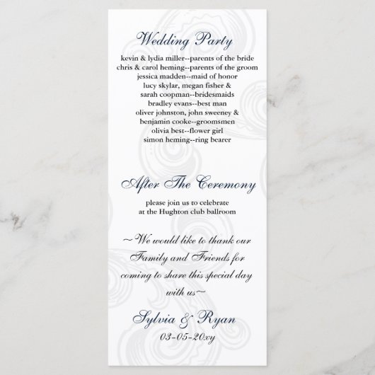 "marineblauw" Trouwprogramma Programma (Achterkant)