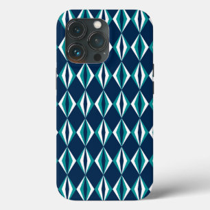 Marineblauw, Turquoise & Witte Diamanten iPhone 13 Pro Hoesje