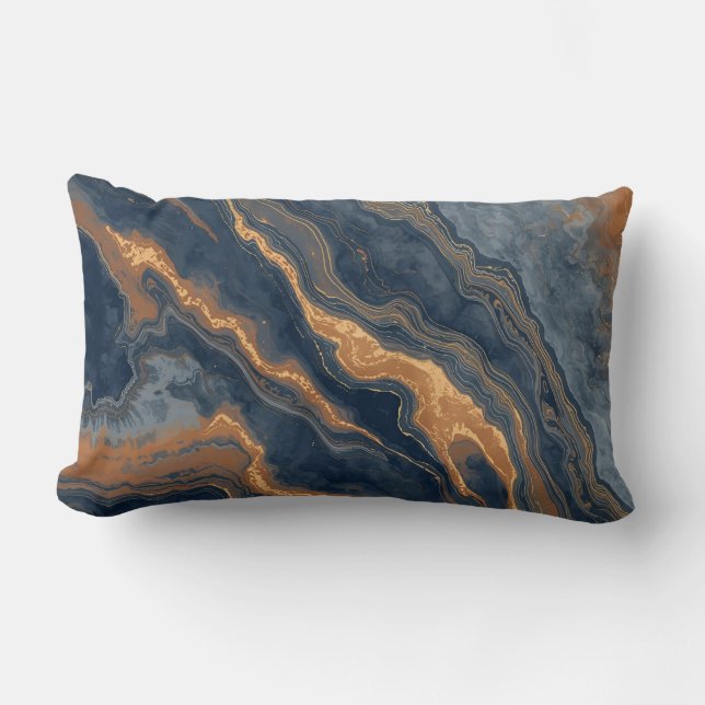 Marineblauw Verbrand Oranje Stofblauw Lendenkussen Kussen (Voorkant)