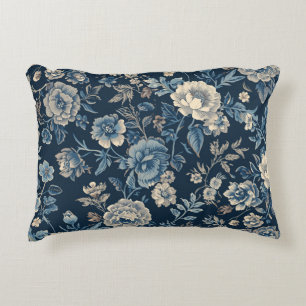 Marineblauw Vintage Bloem Botanisch Patroon Accent Kussen