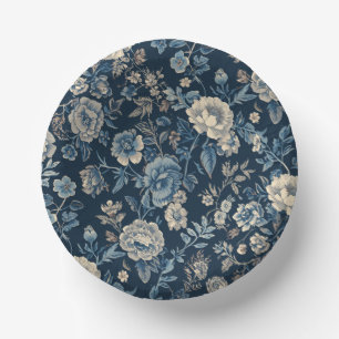 Marineblauw Vintage Bloem Botanisch Patroon Papieren Kommen