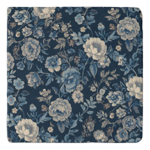 Marineblauw Vintage Bloem Botanisch Patroon