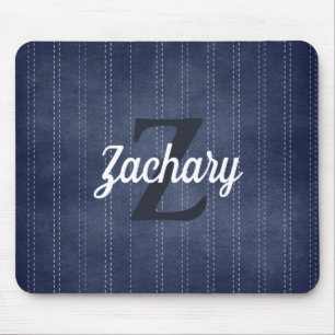 Marineblauw vintage pinstripes retro monogram muismat