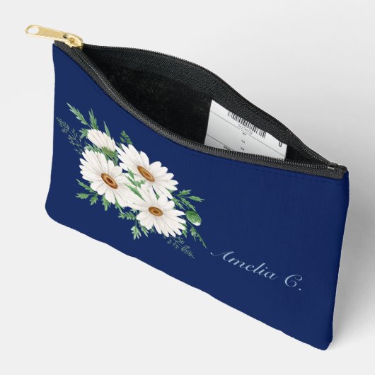 Marineblauw & Waterverf Daisies Cosmetische Tas (Open)