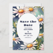 Marineblauw Waterverf Daisy Bruiloft Save The Date (Voorkant)