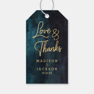 Marineblauw Waterverf & Goud Bruiloft Liefde & Bed Cadeaulabel