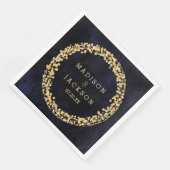 Marineblauw Waterverf & gouden Confetti bruiloft Servetten (Hoek)