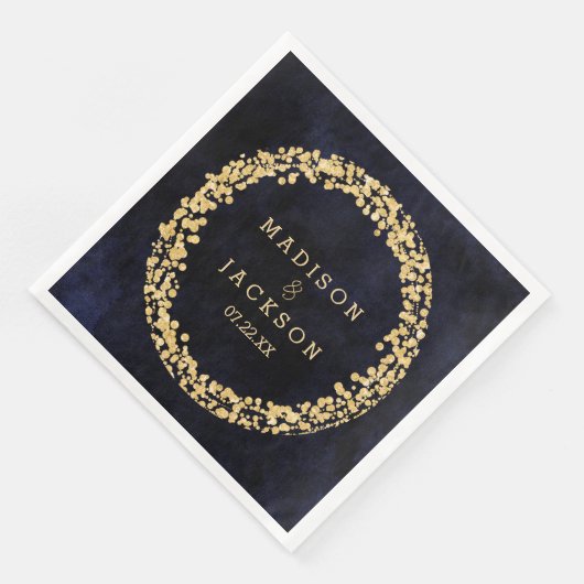 Marineblauw Waterverf & gouden Confetti bruiloft Servetten (Hoek)