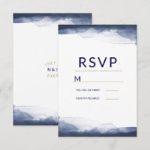 Marineblauw Waterverf Modern Chique Bruiloft RSVP (Voorkant / Achterkant)