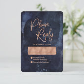 Marineblauw Waterverf Roos Gouden Bruiloft Antwoor RSVP Kaartje (Staand voorkant)