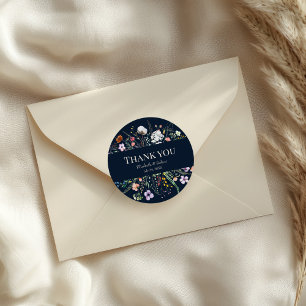 Marineblauw Weiland Bruiloft Bedankt Wildflower Ronde Sticker