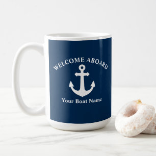 Marineblauw Welkom Aan Boord Boot Naam Scheepsanke Koffiemok
