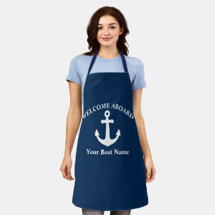 Marineblauw Welkom Aan Boord Boot Naam Scheepsanke Schort