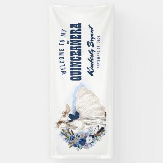 Marineblauw Western Quinceanera 15e geboortedag Spandoek (Verticaal)