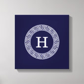 Marineblauw Wht Grieks Sleutel RND Lijst Initiaal  Canvas Afdruk (Voorkant)