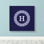 Marineblauw Wht Grieks Sleutel RND Lijst Initiaal  Canvas Afdruk (Insitu (Houten vloer))