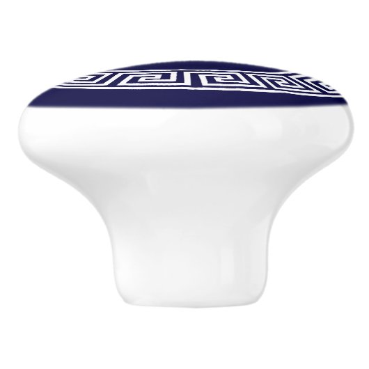 Marineblauw Wht Grieks Sleutel RND Lijst Initiaal  Keramische Knop (Zijkant)