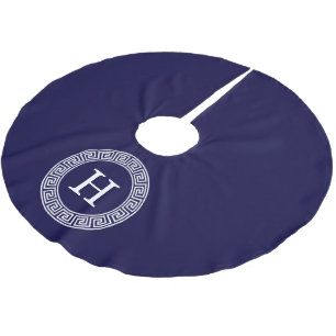 Marineblauw Wht Grieks Sleutel RND Lijst Initiaal Kerstboom Rok