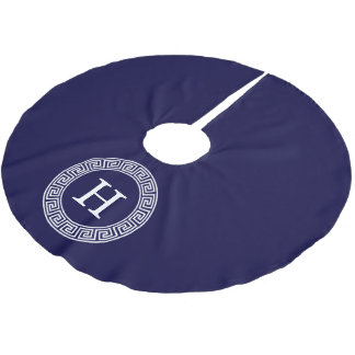 Marineblauw Wht Grieks Sleutel RND Lijst Initiaal Kerstboom Rok