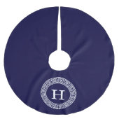 Marineblauw Wht Grieks Sleutel RND Lijst Initiaal  Kerstboom Rok (Voorkant)