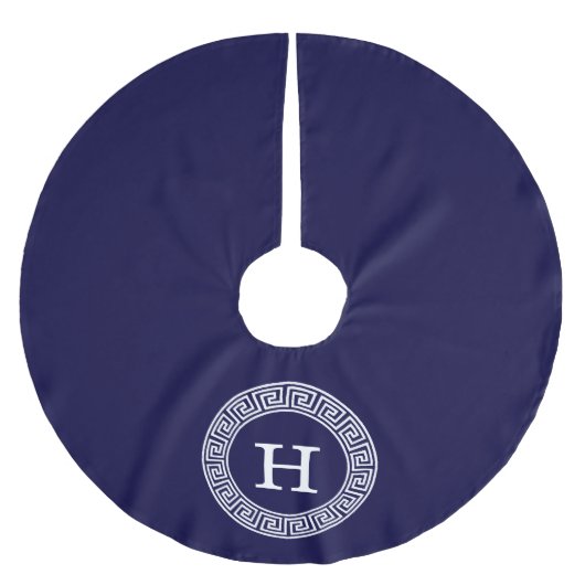Marineblauw Wht Grieks Sleutel RND Lijst Initiaal  Kerstboom Rok (Voorkant)