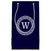 Marineblauw Wht Grieks Sleutel RND Lijst Initiaal  Klein Cadeauzakje (Voorkant)